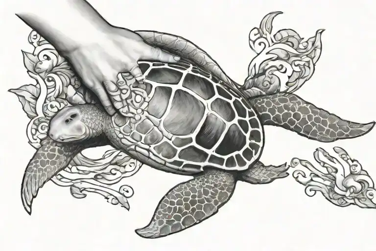Adam Hands Touching Diagonal With Beluga Swimming Under And A Turtle Above