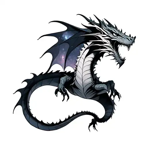 Dragon In The Sky With Nebula Ind The Background