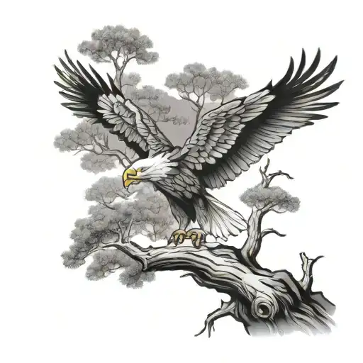 Tree And Eagle Perched