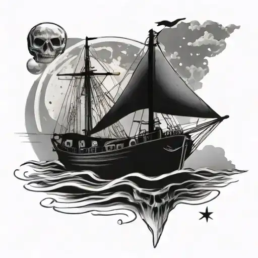 Skull Boat Sailing Moon