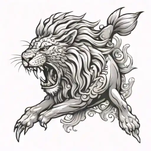 Fish And Lion Roaring