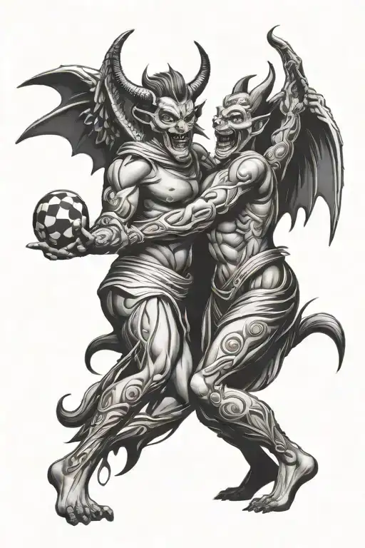 A Smoking Devil And Angel Playing Darts In A Black-grey Style