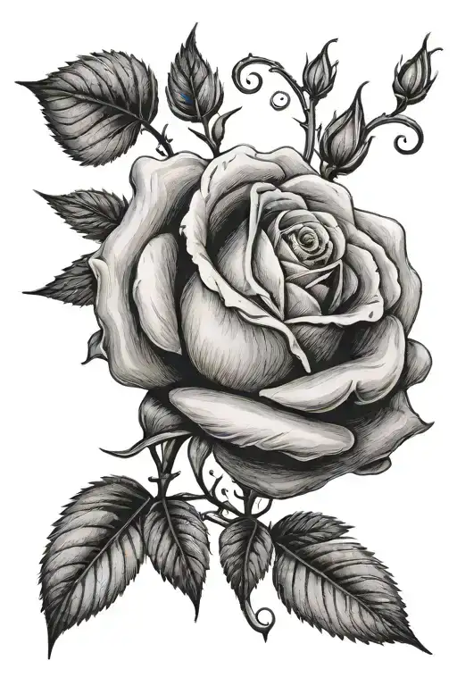 Rose With Stem Written As The Name Rose Intertwined