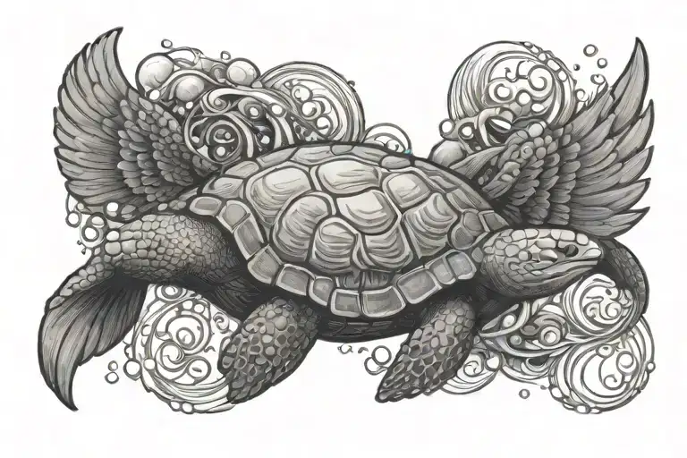 Beluga And Turtle Bubbles Rising Phoenix Wings Spread Background