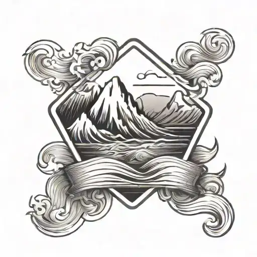 Wave Mountain Play Button Sign And Waves