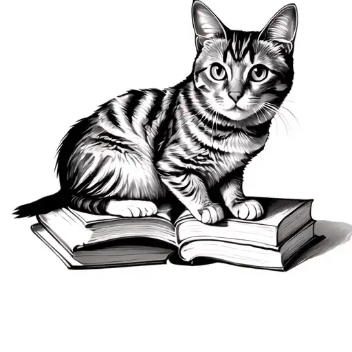 Cat Sitting On Books