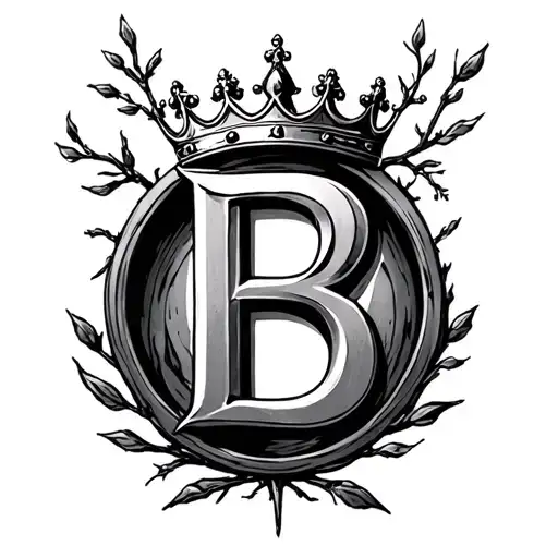 Letter B With Crown On Top With Branch Circle On The Outside