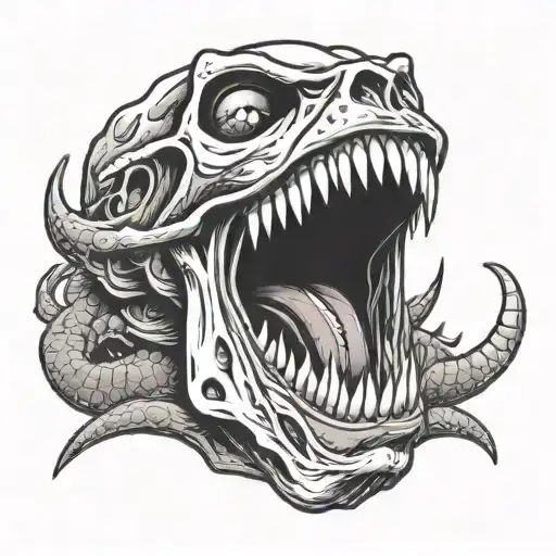 A 4-Eyed Skull Woman With Sharp Teeth Smiling And A Long Lizard Tongue Coming Out Of Her Mouth