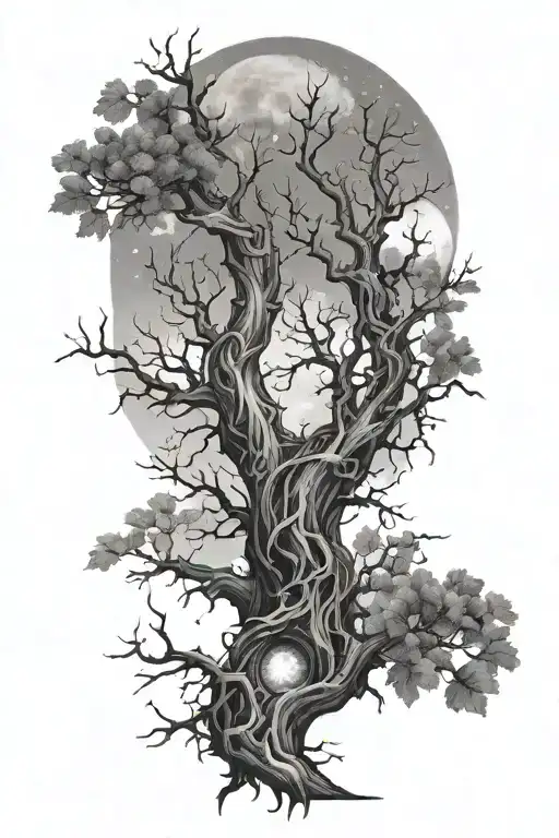 Dead Tree And Vines With Moon Phases
