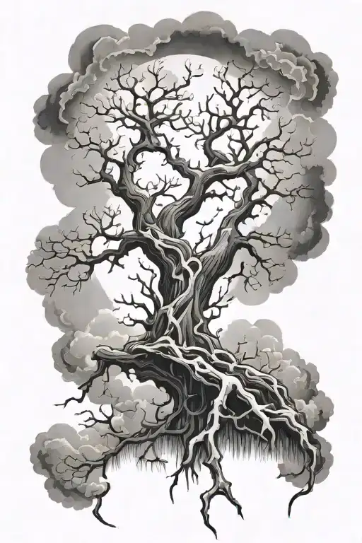 Dead Tree With Clouds Surrounding