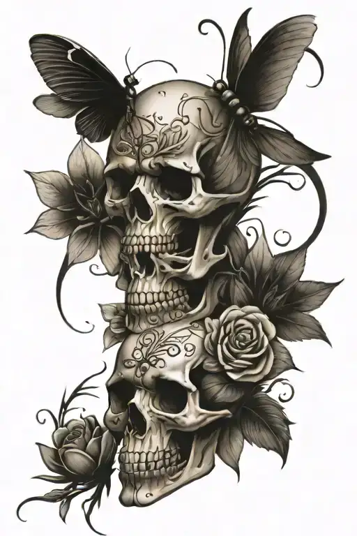 Skeleton With Flowers And Dragonflies