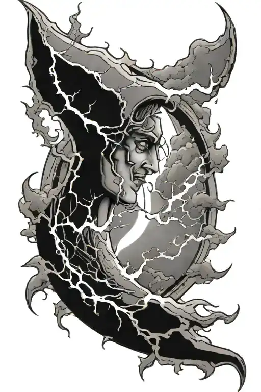 Crescent Moon And Lightning