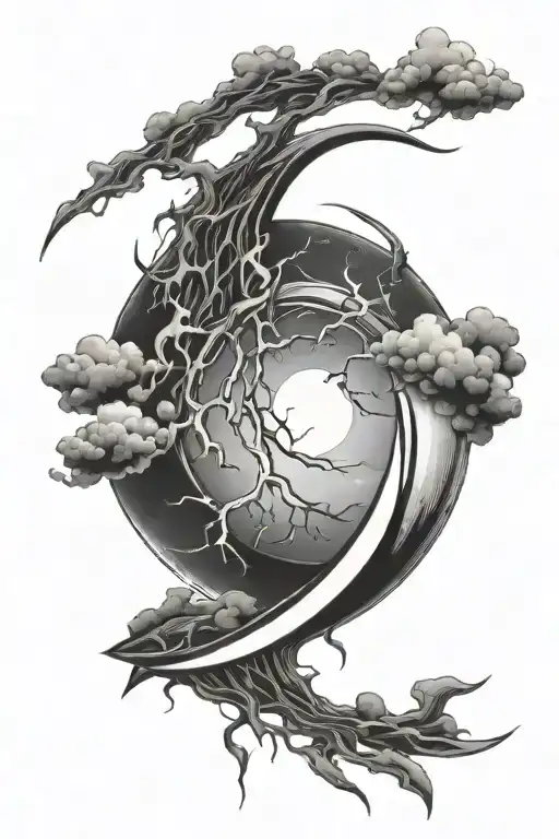 Crescent Moon And Lightning Simple