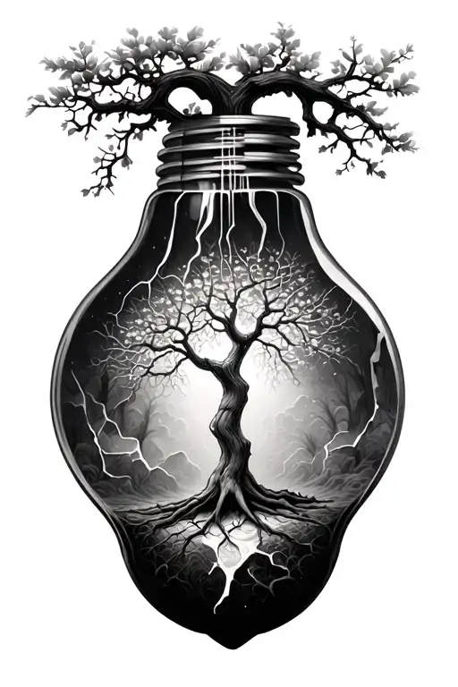 Broken Ligh Bulb With A Growing Tree Inside