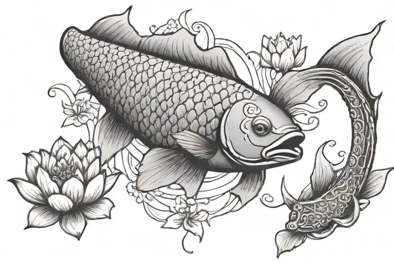 Fish And Lotus Flower Blooming