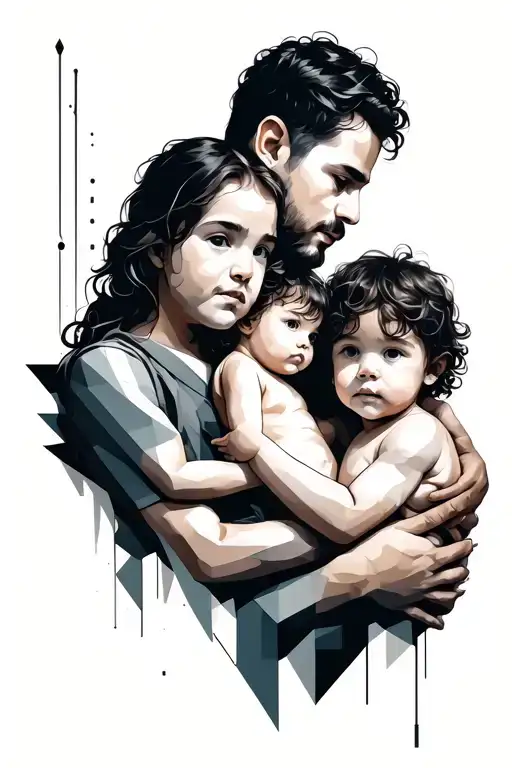 Geometric Design Incorporating Man And Two Children