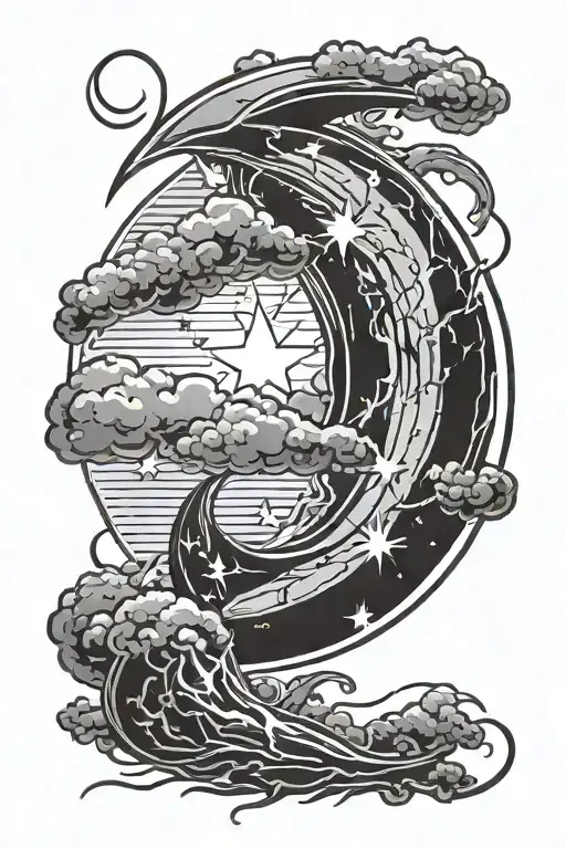 Crescent Moon And Lightning Simple