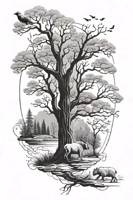Animals And Nature Elements Like Trees