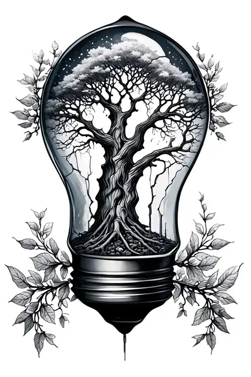 Broken Ligh Bulb With A Growing Tree Inside