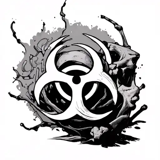 Black And White Tattoo Sketch Of A Chemical Hazard Sign Detailed Under The Bones