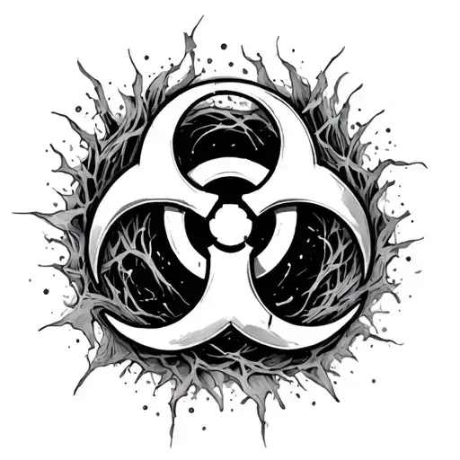 Black And White Tattoo Sketch Of A Chemical Hazard Sign Detailed Under The Bones