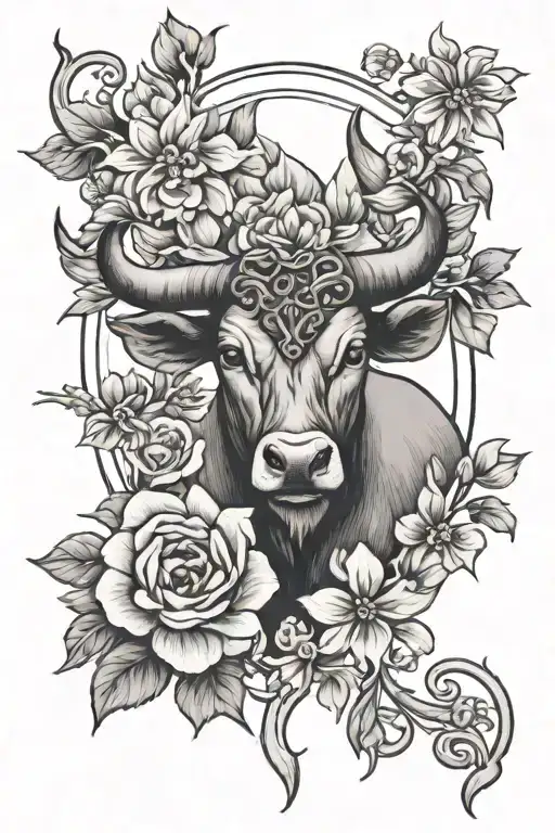 Flowers With Taurus Zodiac Symbol Intertwined