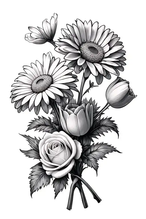 Chrysanthemum Bouquet With Daisy And Rose And Tulip