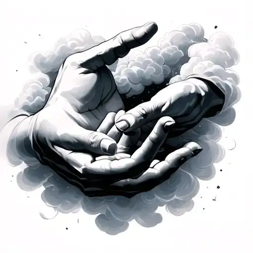 Hands Coming From Cloud To Reach One Hand Holding