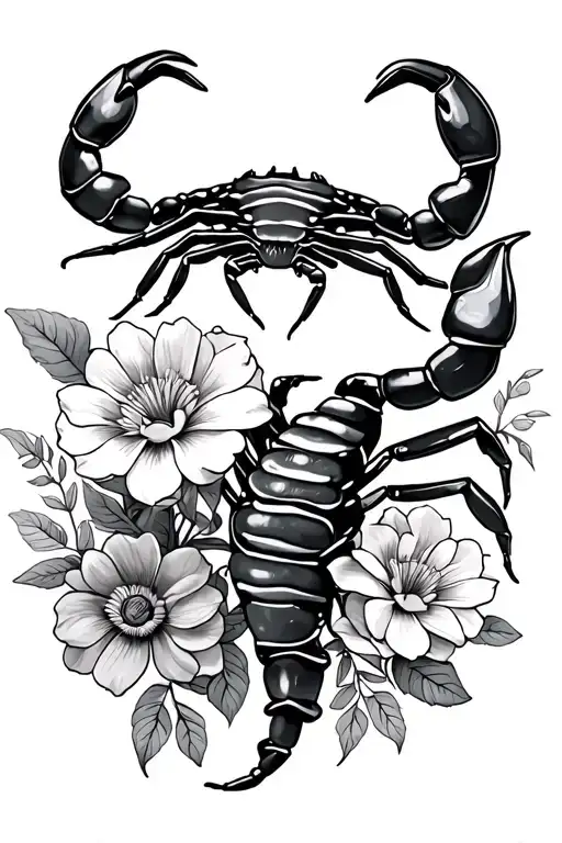 Father And Son Tattoo Featuring Flowers And Scorpion