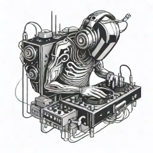 Create A Tattoo Of A Cybernetic Dj Mixing Music With Circuitry Patterns