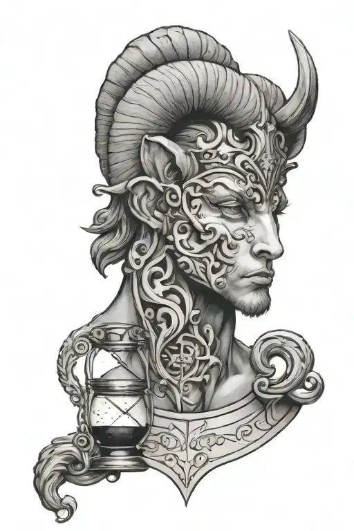Aries Head With A Hourglass Under