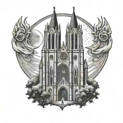 Cathedral Church Simple With Moon