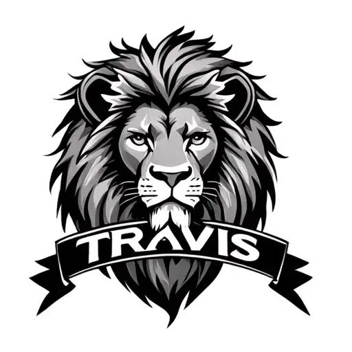 Lion With Travis Name Tattoo Design