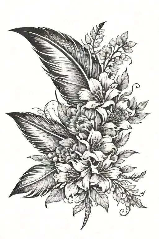 Feather With Flowers