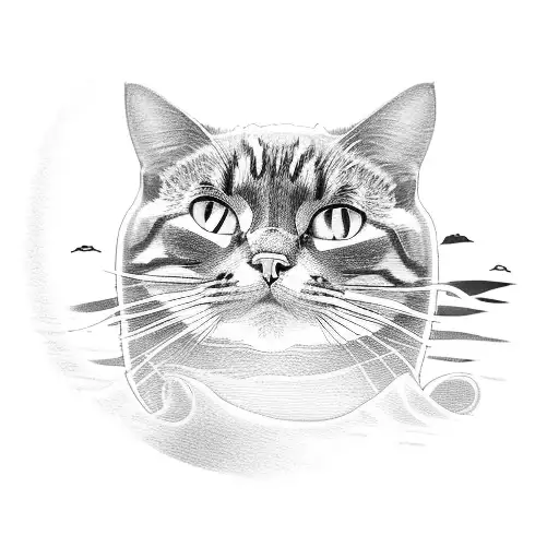 A Serene Beach Landscape With A Cat Lounging Under A Palm Tree