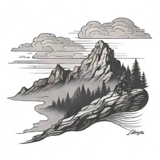 A Mountain Landscape With A Silhouette Of A Biker Riding Up A Steep Incline