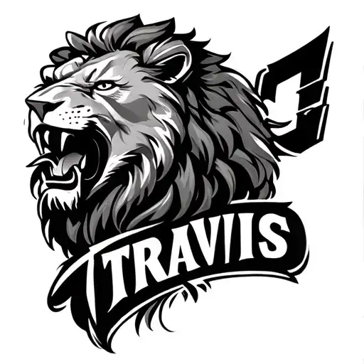 Travis Name With A Lion Head Roaring Lion