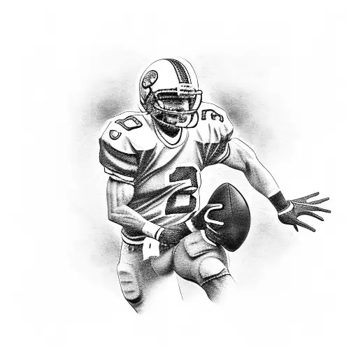 A Black-grey Tattoo Of A Football Player In An Anime Style
