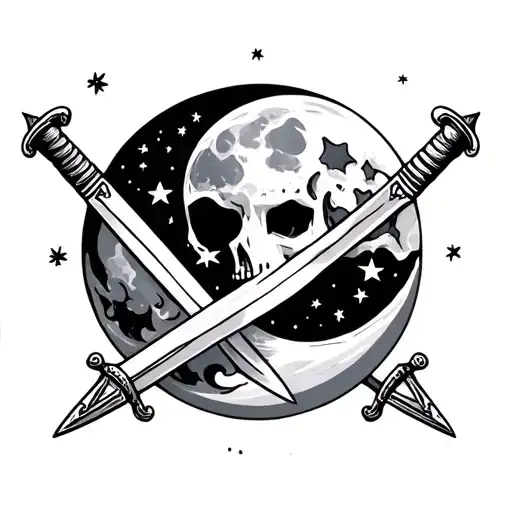 Moon And Stars With Swords Crossing