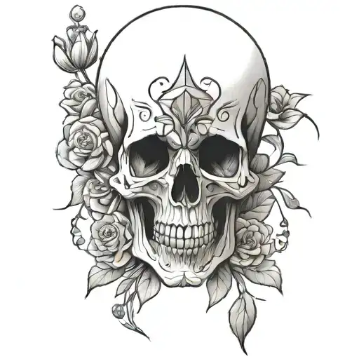Tall Flowers Skull And Zodiac
