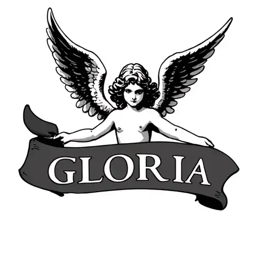Cupid Angel Wings Flying Holding A Sign Saying Gloria
