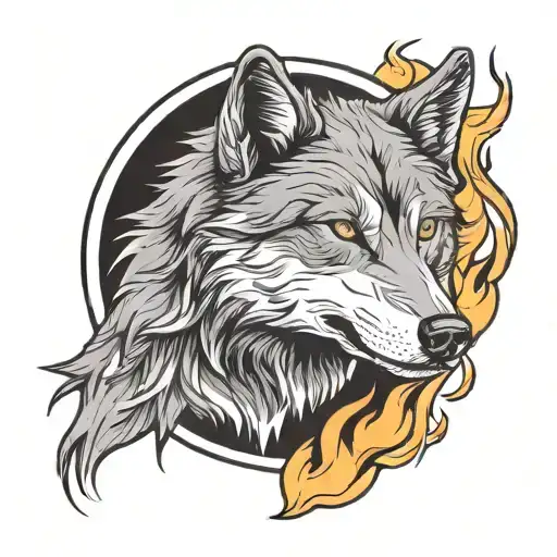 Silhouette Of A Wolf With A Half Circle On Fire