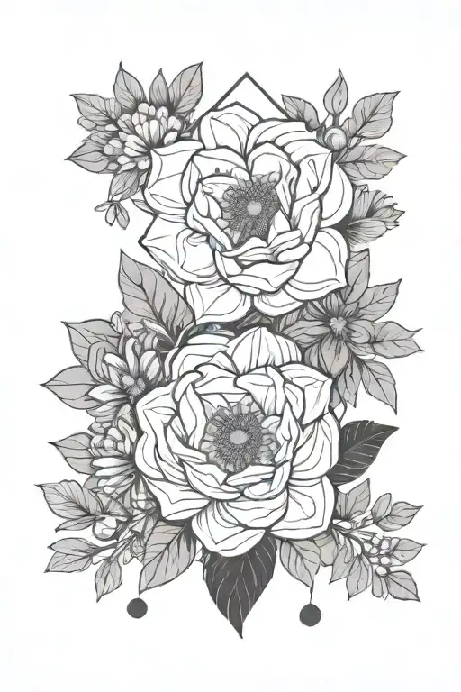 October And January Birth Flowers With Geometric Shapes As Filler