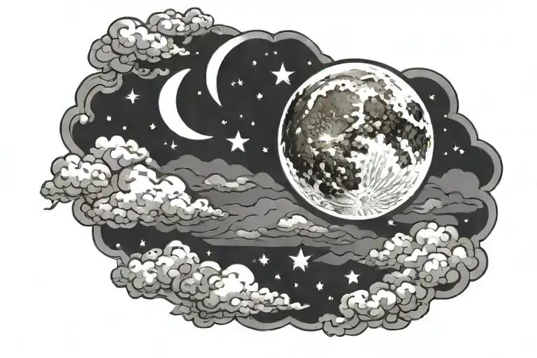 Moon Stars And Clouds