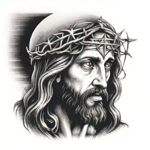 Jesus Looking Up To Left Side