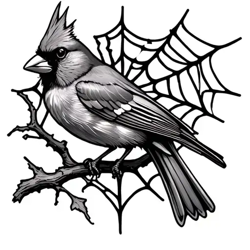 Cardinal On Branch With Spiderweb Pattern For Sleeve