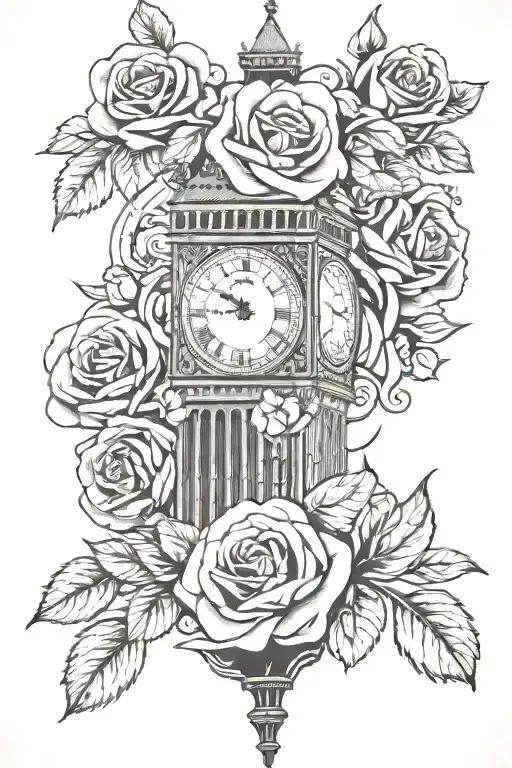 Roses And Big Ben Clock Face