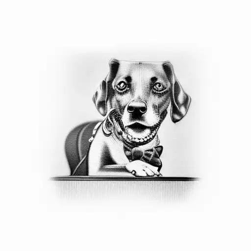 A Black-grey Tattoo Of A Dog Sitting In Front Of A Bar In Sao Paulo