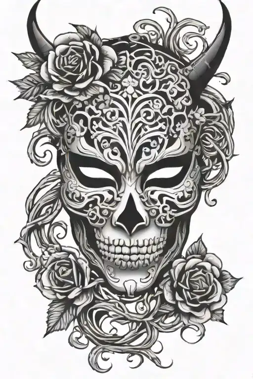 Shinigami Mask Surounded By Floral Vines