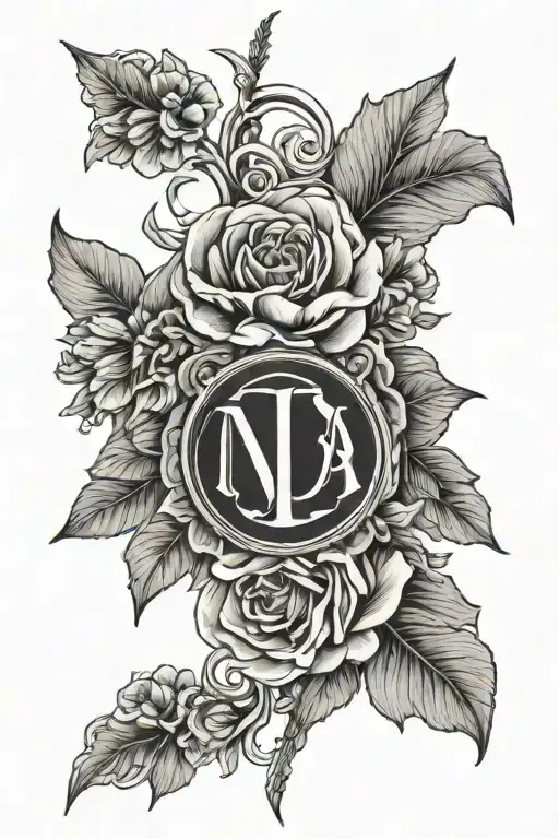 Fine Line Floral With Nada Symbol Intertwined